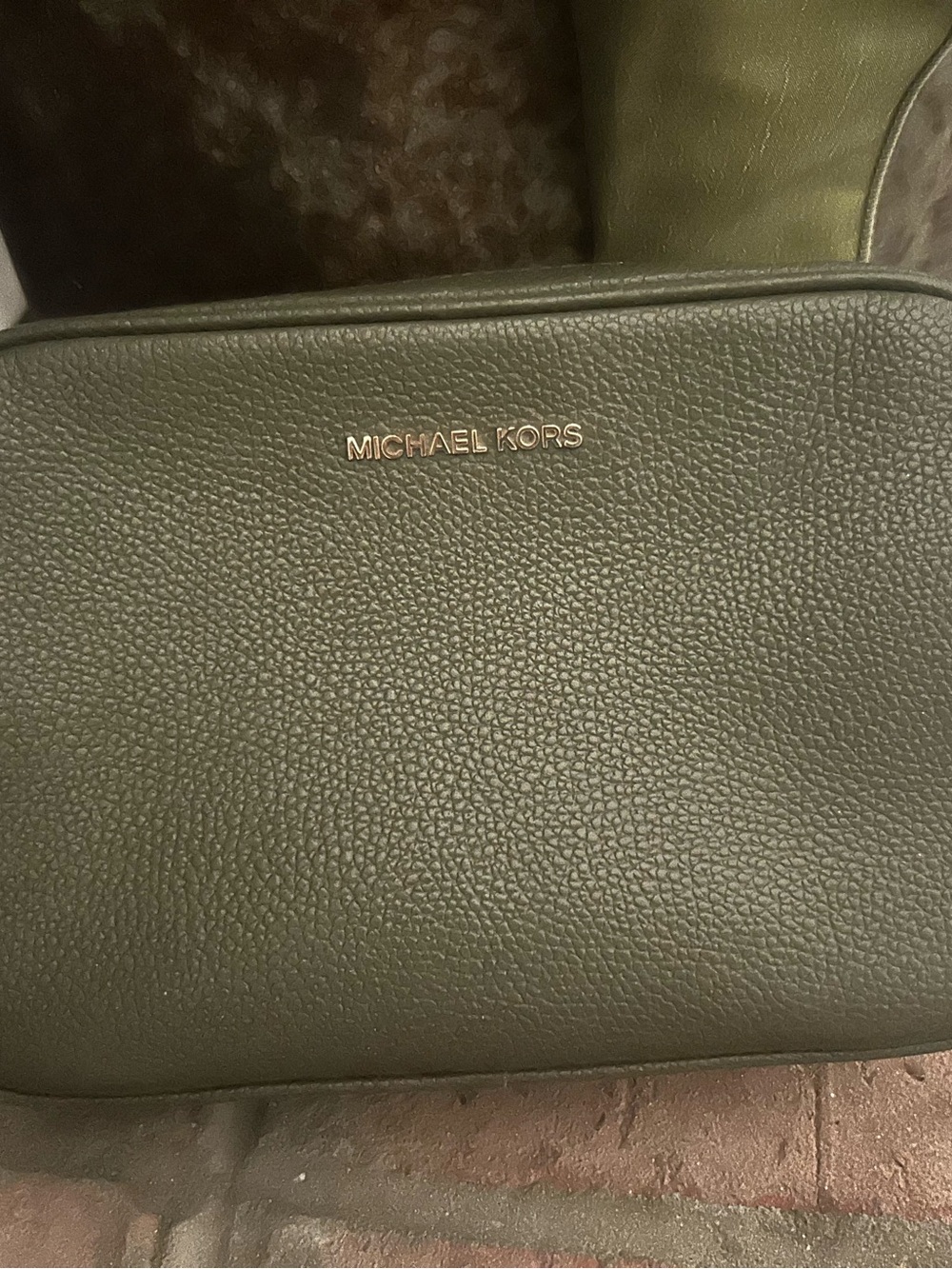 Michael Kors Women’s Olive Pebbled Leather Crossbody with Gold Logo